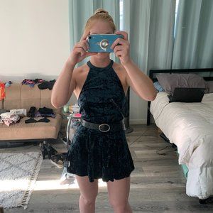 Teal Blue Velvet Romper